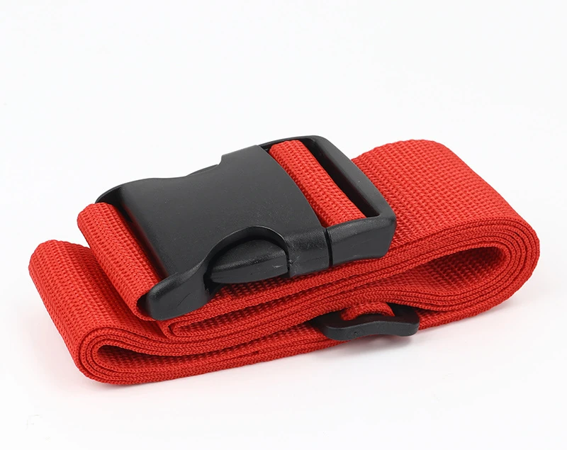 Red plain-buckle variant for HL-001: Red webbing with a plain side-release buckle, shown folded. This variant has no combination lock.