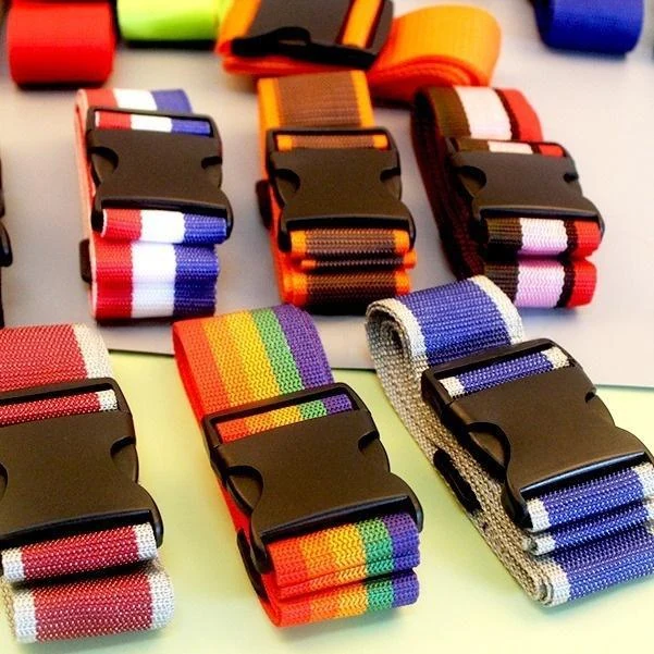 Striped and rainbow options for HL-003: Striped and rainbow webbing with plain side-release buckles, photographed together in the original listing.